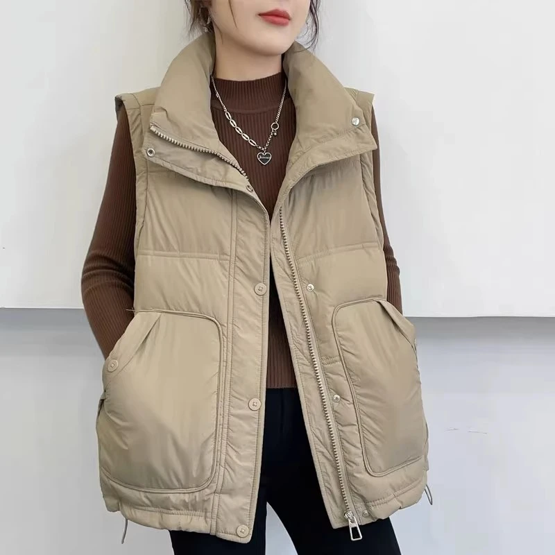 欧货时尚棉服马甲女大码200斤秋冬新款显瘦休闲马夹棉衣棉袄外套