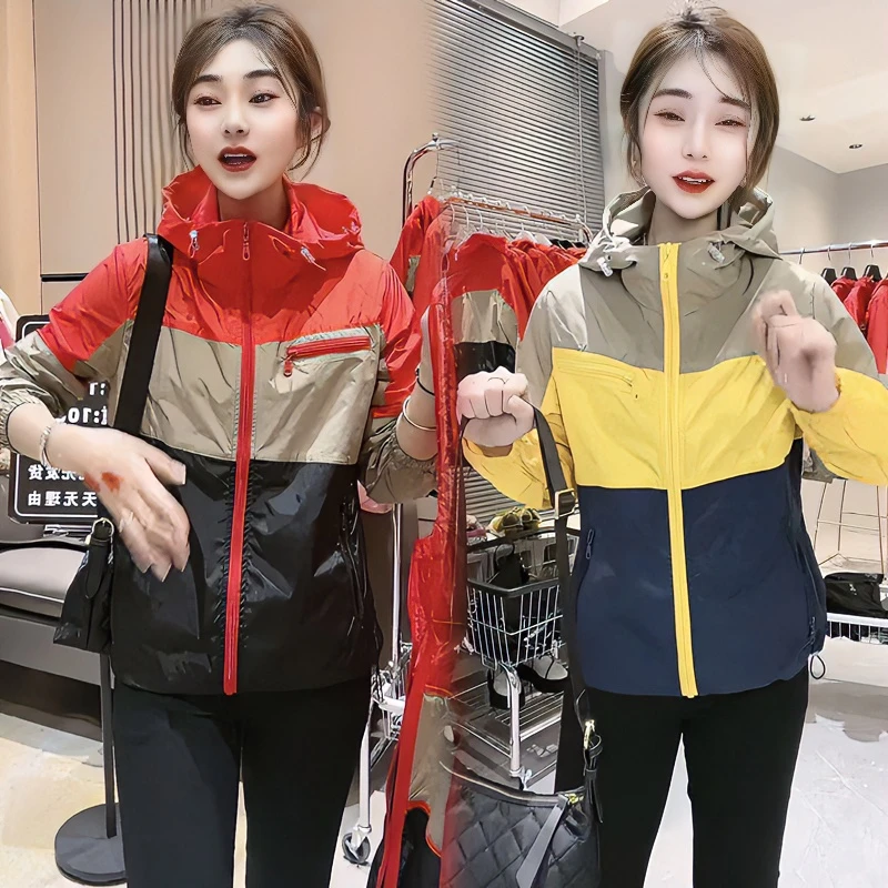 运动风透气凉感户外防晒衣女2025夏季新款连帽宽松休闲百搭防晒服