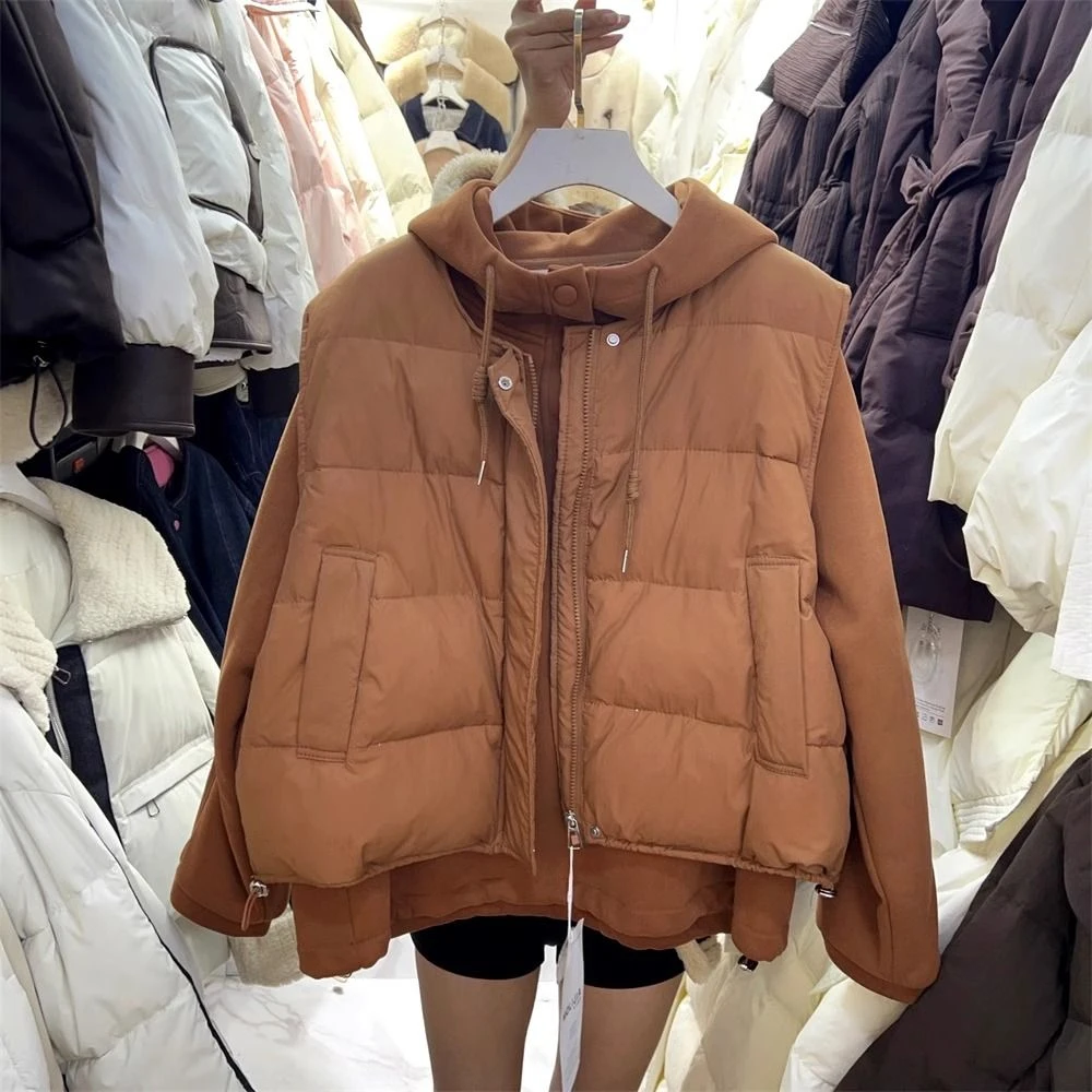 韩系连帽加绒卫衣+棉服马甲外套女秋冬加厚马夹两件套装保暖棉服