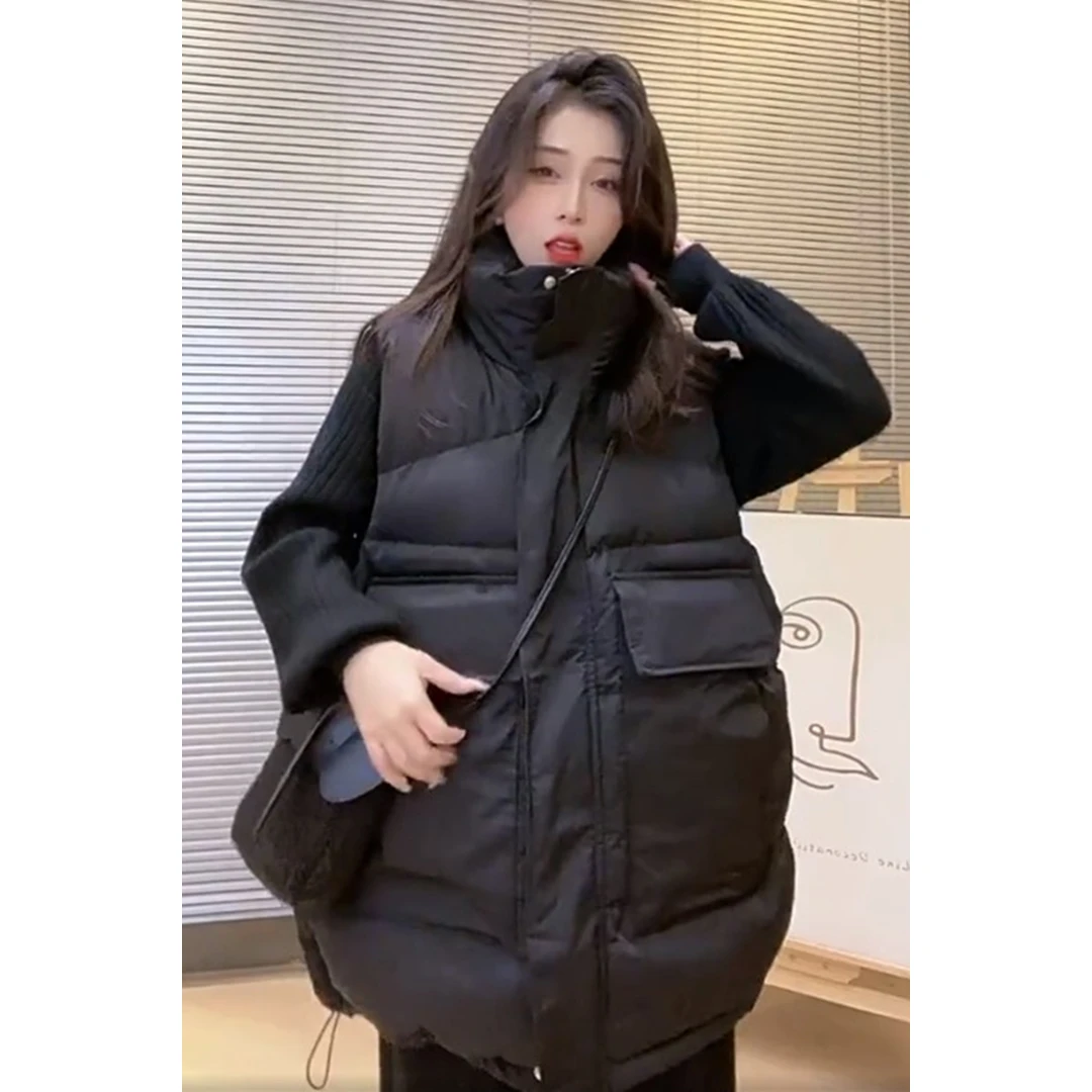 保暖马夹冬装新款韩版宽松休闲中长款棉马甲棉衣外穿加厚无袖棉服