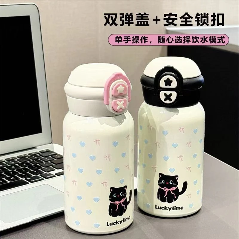 秋冬季Lucky cat双饮保温杯316不锈钢保温杯可爱便携网红简约