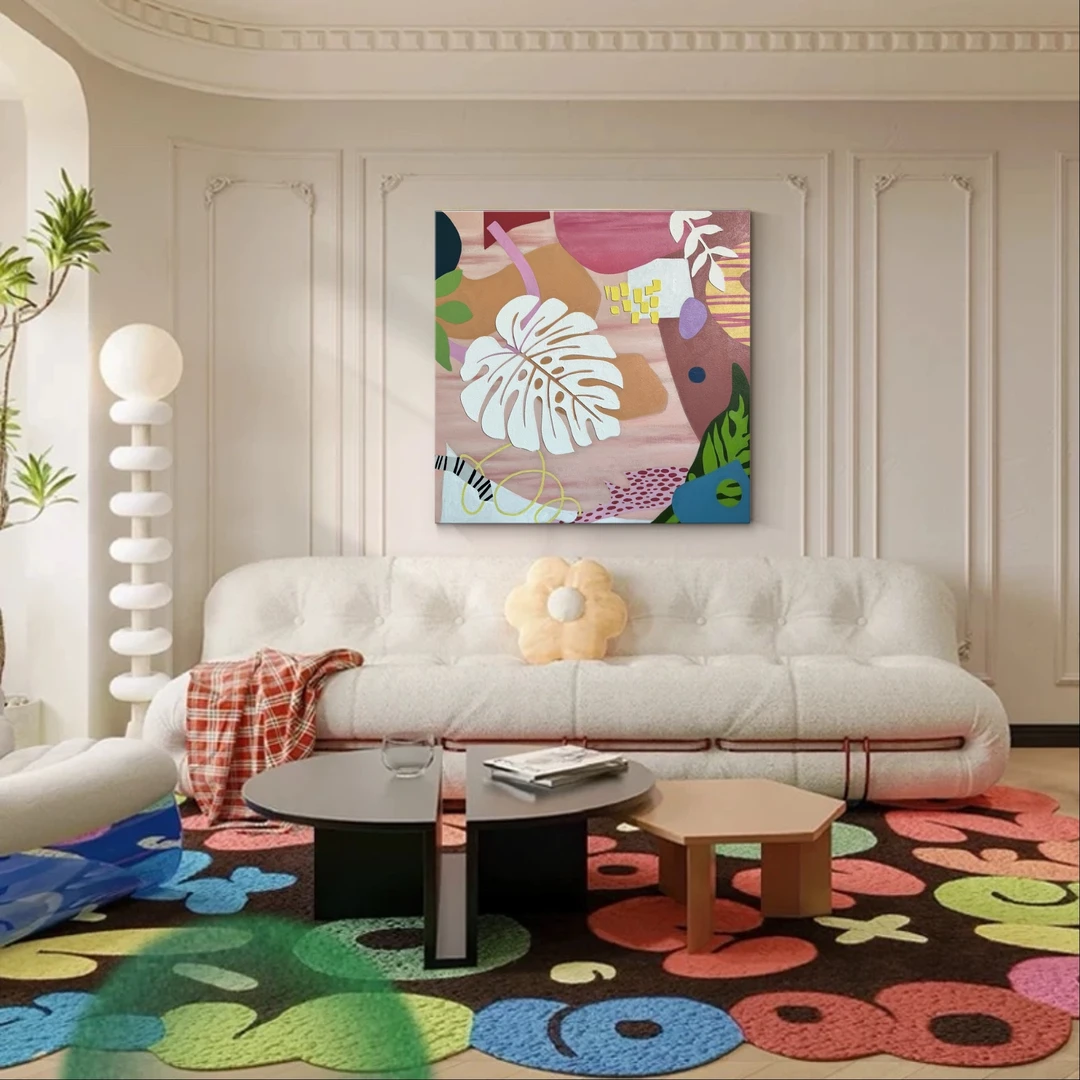 原创设计手绘油画《多彩》多巴胺系床头客厅餐厅走廊挂画现代装饰画