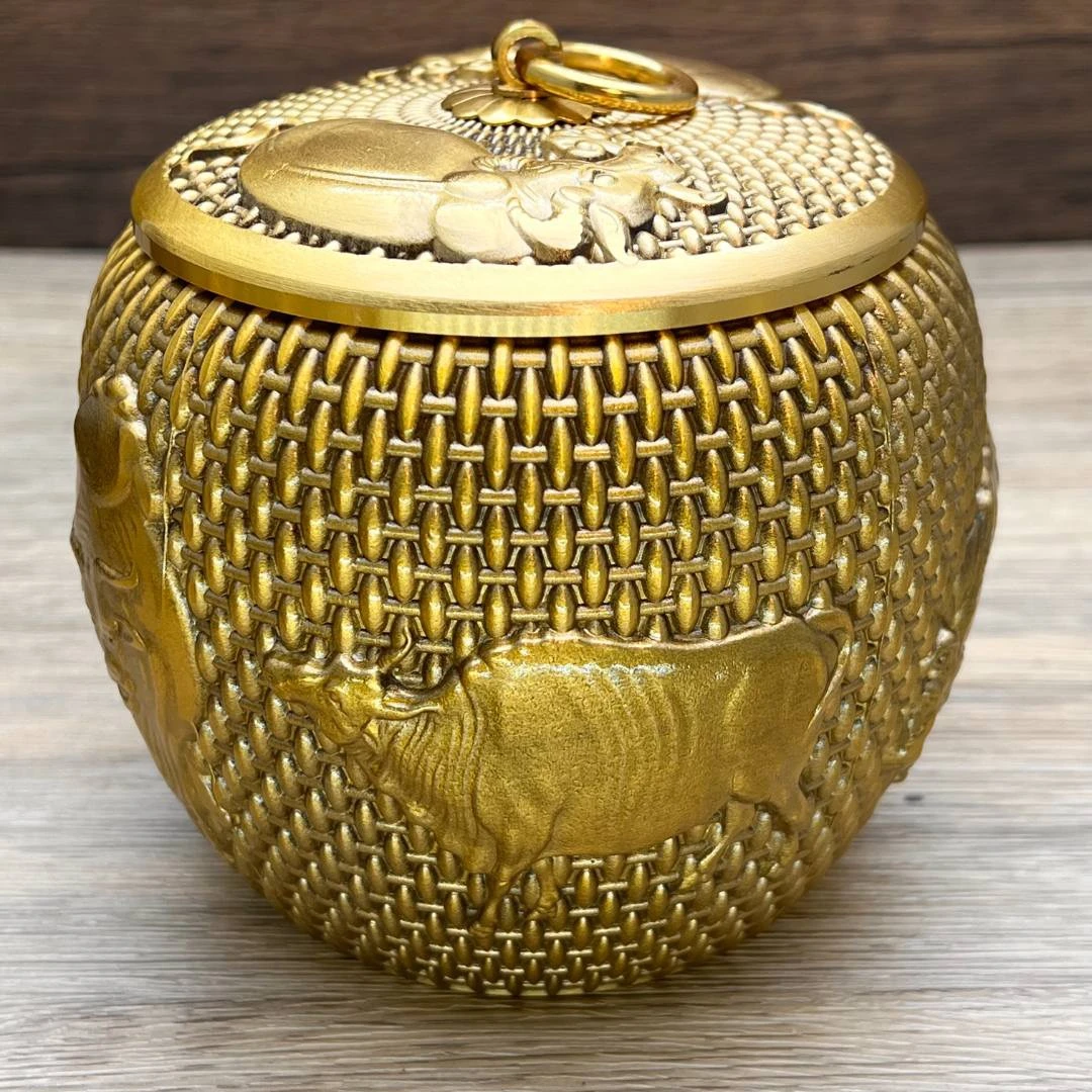 【加大五牛茶叶罐】黄铜高端茶桌创意家用桌面摆件