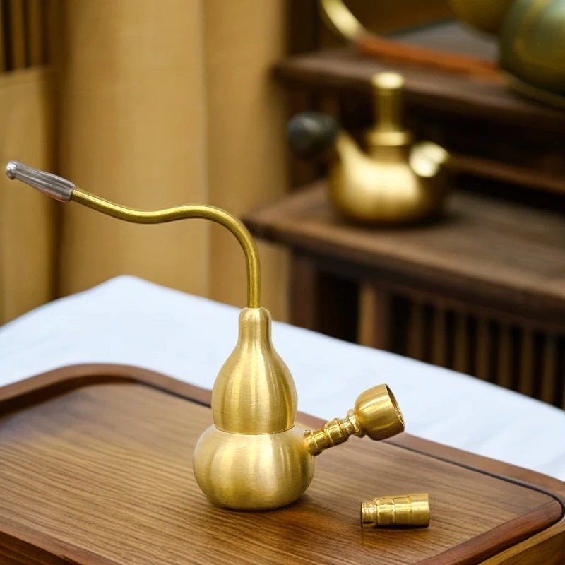 B【升级可清洗】黄铜烟嘴粗中细通用便携送礼佳品葫芦纯铜摆件