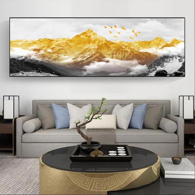 金山图日进斗金沙发背景挂画晶钻烤瓷面铝合金边框客厅玄关画