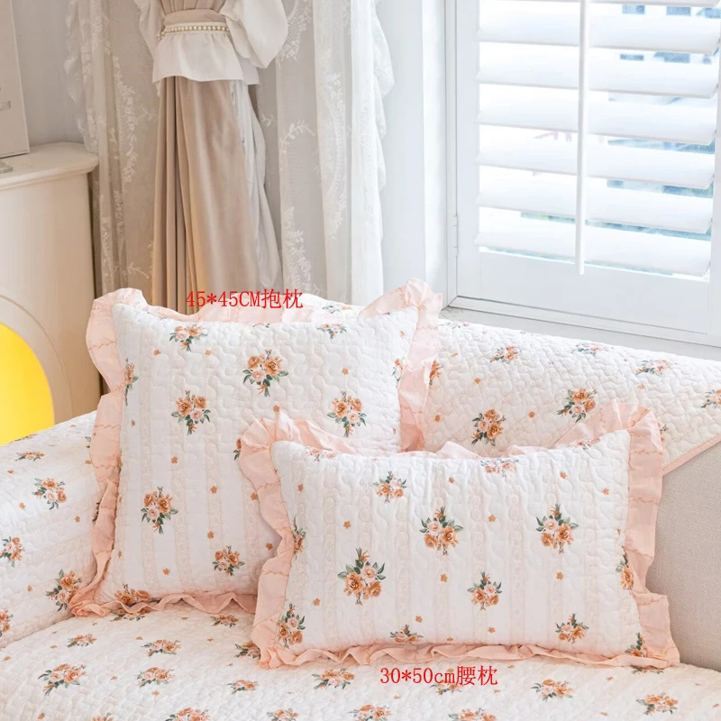 韩式田园绗缝抱枕套客厅卧室靠背腰垫小清新正方形夹棉可机洗简约