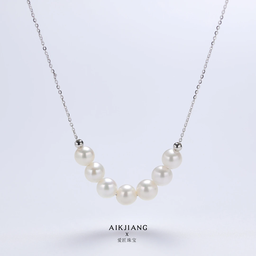 AIKJIANG/爱匠淡水珍珠S925银微笑链时尚精致简约经典款套链微瑕w