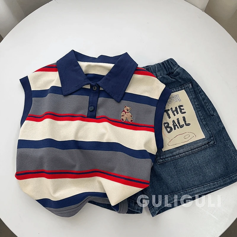 男童套装夏季2024韩版洋气无袖背心帅气儿童POLO衫宝宝套装两件套