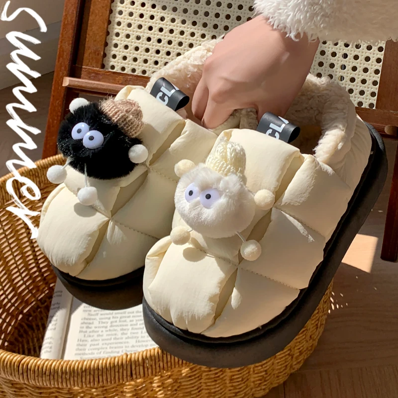 冬季新款女式防滑蓬松棉鞋居家厚底情侣包跟棉拖鞋男冬天防滑外穿