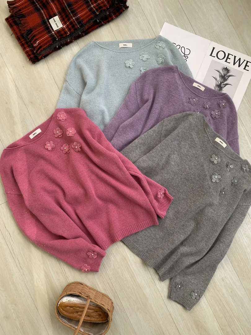 【梅落春来】一字领重工定制梅花套头毛针织衫