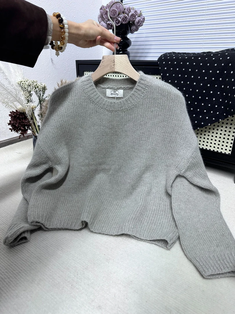 【珍珠灰】   2024秋冬新款韩系净版小高腰圆领套头针织衫