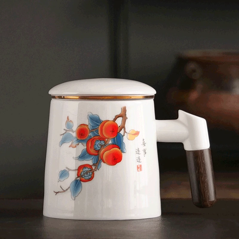 茶水分离办公杯大容量个人茶杯陶瓷带盖过滤泡茶杯家用马克杯定制