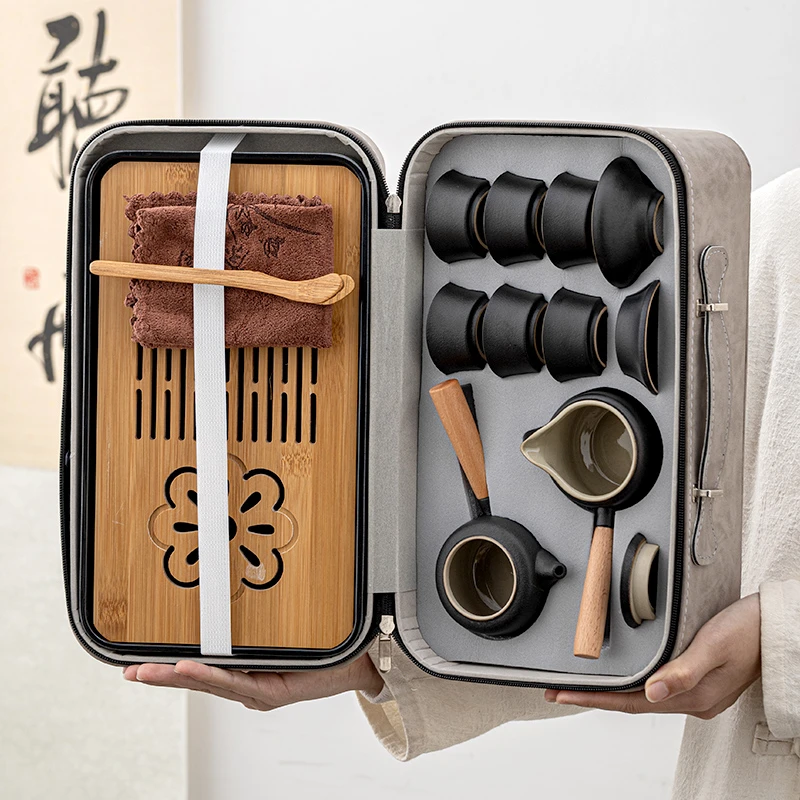 日式小套功夫茶具套装家用客厅陶瓷轻奢现代简约干泡茶盘旅行包装