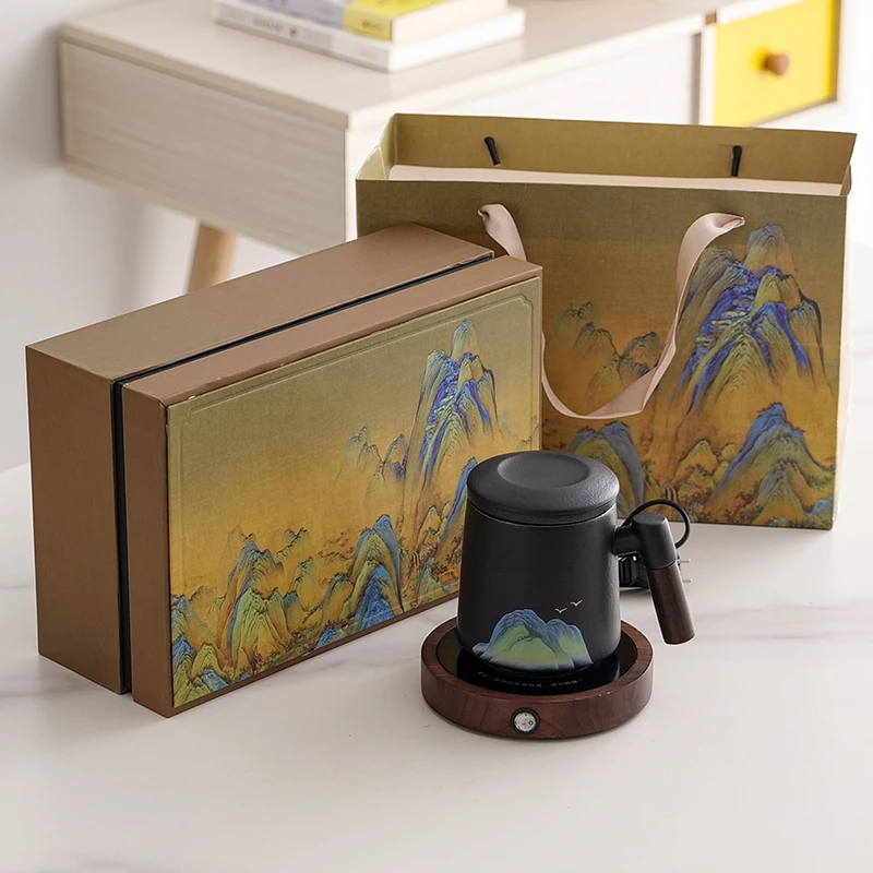 宋建白瓷年会礼品定制logo实用客户员工赠送活动礼物办公杯恒温垫