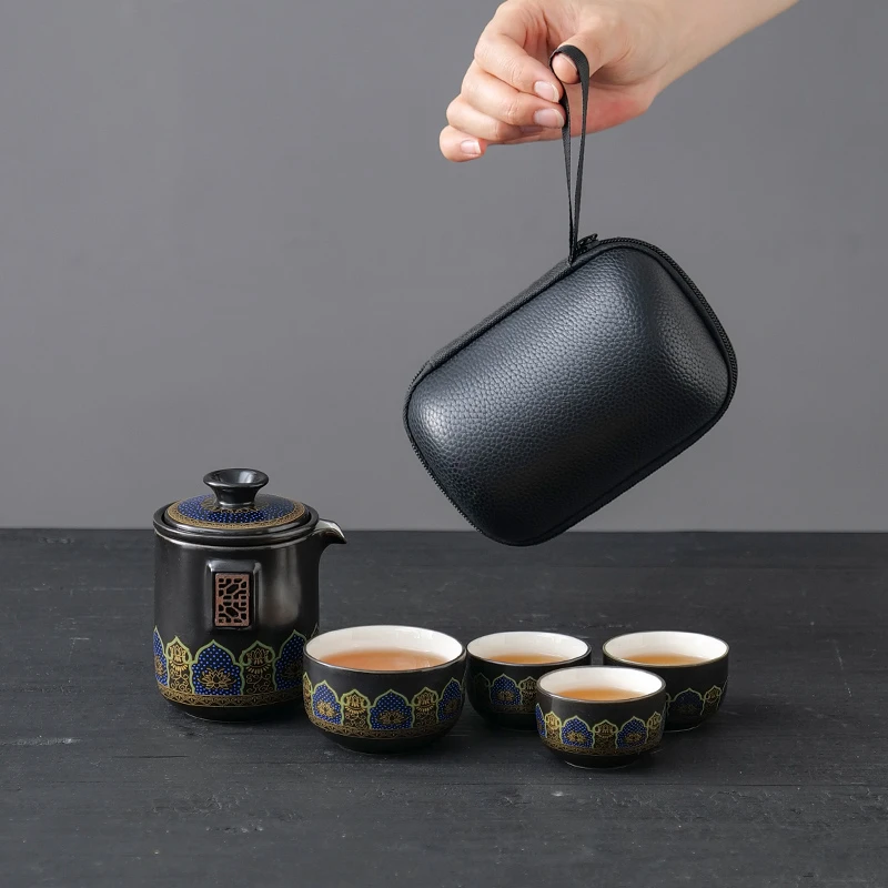宋建白瓷一壶四杯家用户外露营装备旅行茶具套装陶瓷功夫茶壶便携