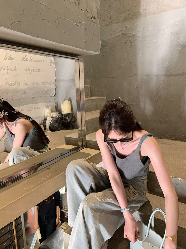 JUST SISSI 巴黎街头 夏日浅调氛围感 破洞元素牛仔裤