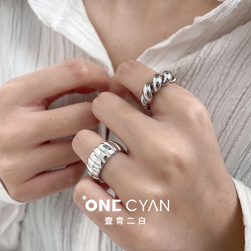 925银戒指 《湖霜》纯银南瓜/牛角开口戒指