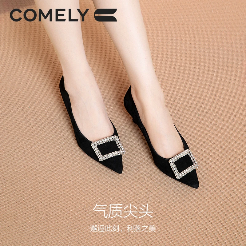 【时尚晚宴高跟鞋】20秋季新款尖头中跟水钻方扣气质浅口单鞋女