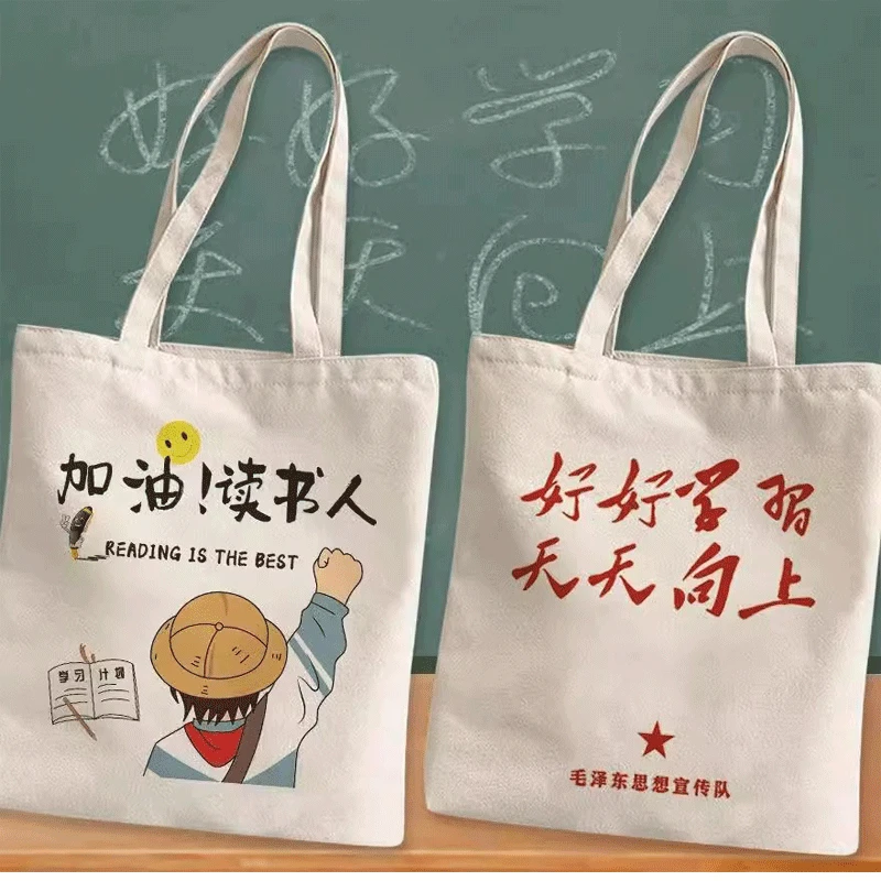 小清新百搭单肩手提简约环保帆布袋激励学生学习印花帆布包毕业季