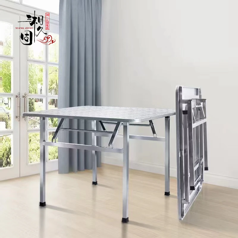 湘久固90*90不锈钢折叠桌餐桌家用吃饭桌宿舍写字摆摊便携小方桌