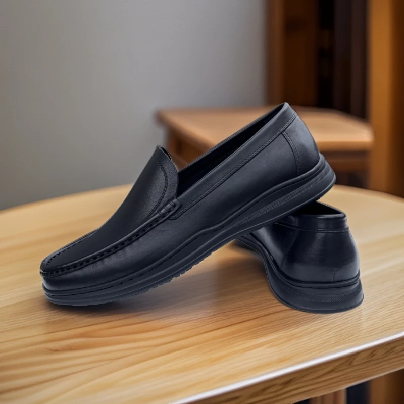 男士商务休闲鞋一脚蹬真皮皮鞋秋季新款男士乐福鞋头层手工皮鞋