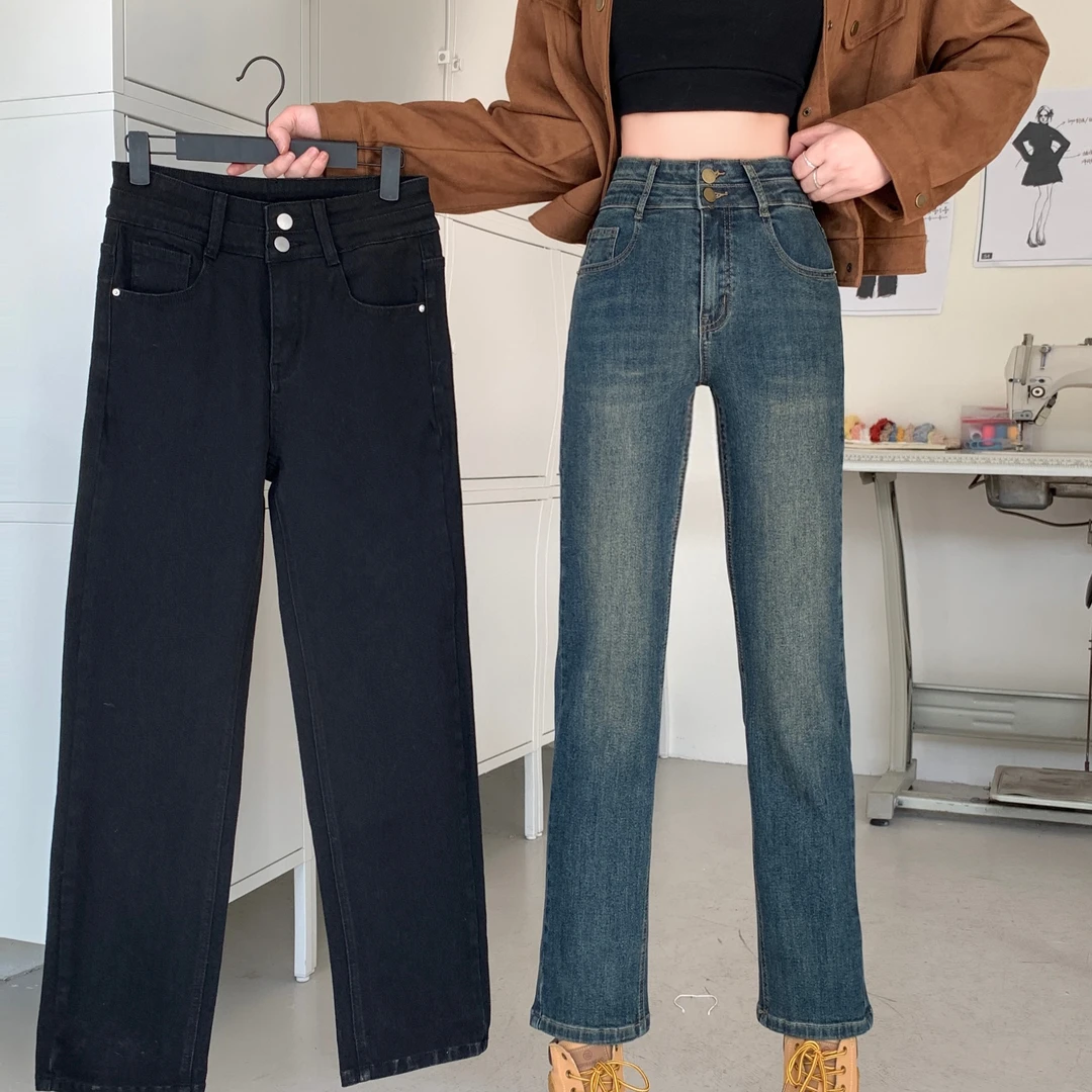 耿耿麻麻专属-2023秋季新款宽松显瘦直筒复古高腰牛仔裤百搭