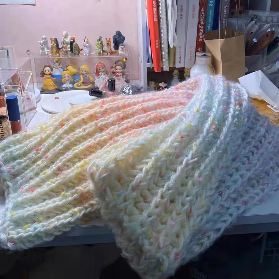 彩虹糖渐变围巾手工编织diy材料包毛线围脖冬季送女友礼物送男友