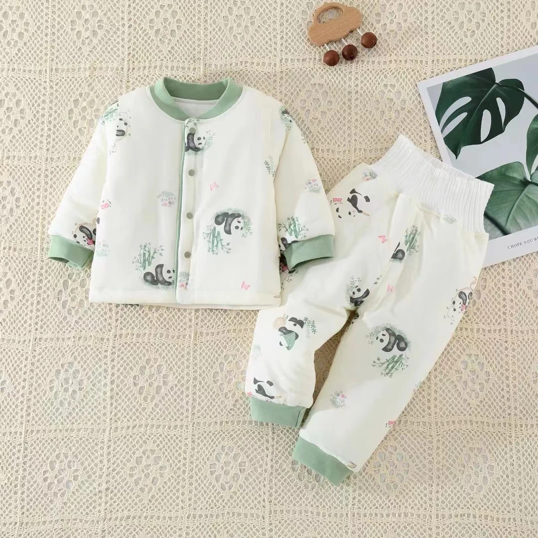 婴儿衣服秋冬40g夹棉保暖套装宝宝高腰护肚纯棉分体睡衣