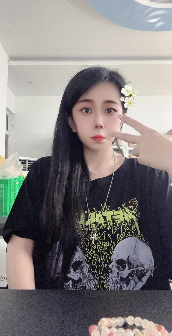 外贸纯棉T恤黑色黄碎花骷髅头