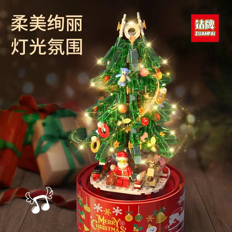 圣诞节礼物玩具拼装积木音乐八音盒积木男童飘雪圣诞树小女孩生日
