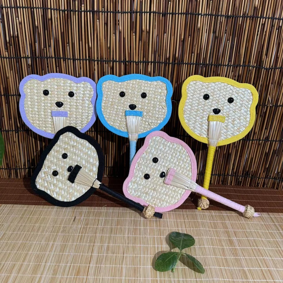 迷你扇可爱夏日小猫咪蒲扇狗狗扇子麦秆手工编织便携扇子