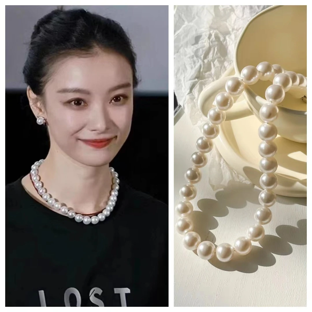 钛钢项链 倪妮同款正圆施家珠项链女百搭轻奢高级感ins气质锁骨链