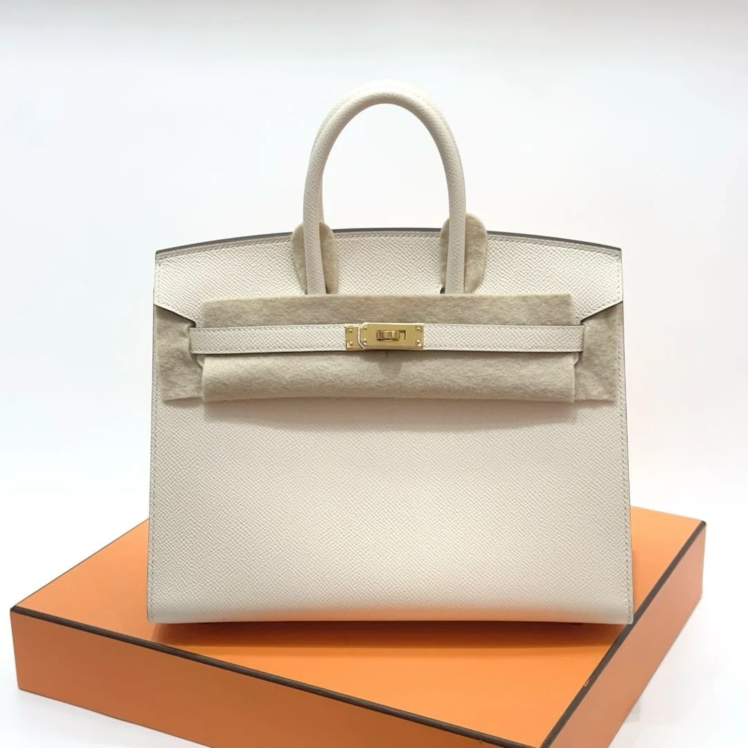 99新爱马仕 Hermes birkin25 奶油白 epsom皮 金扣  B刻
