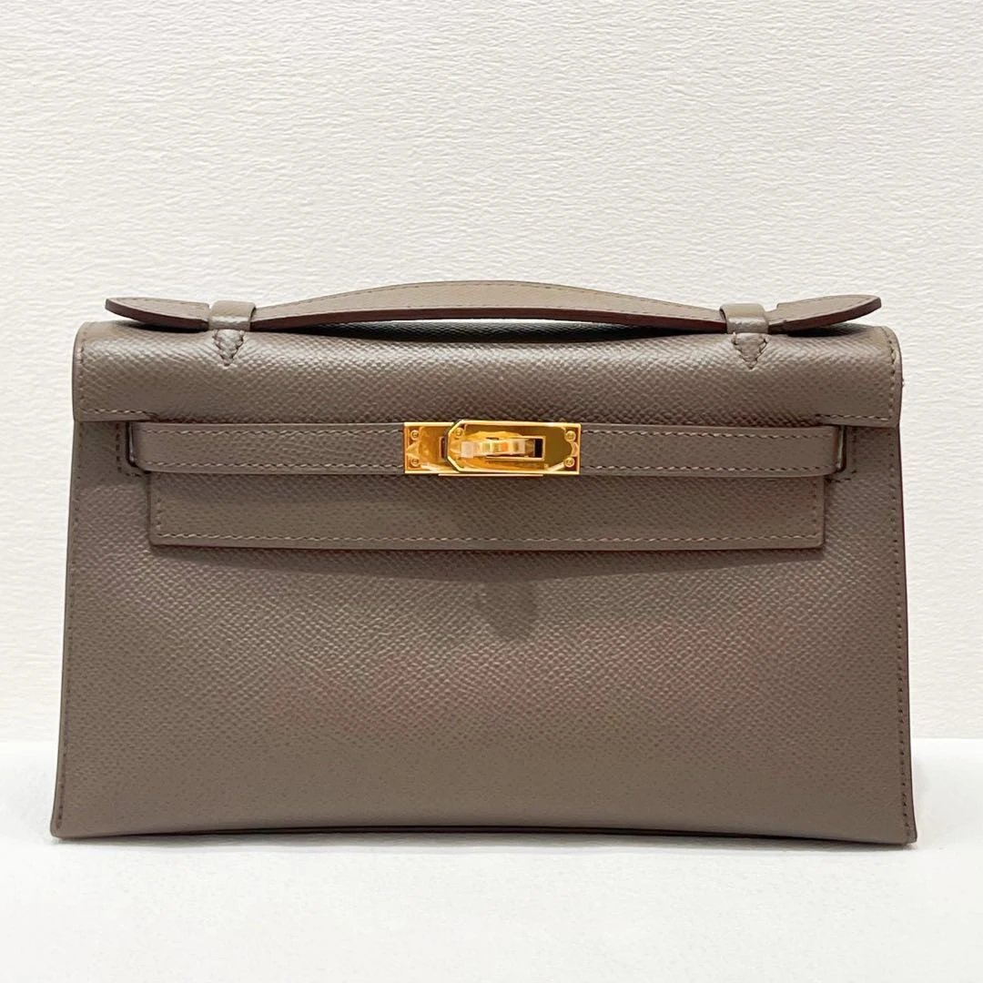 99新爱马仕Hermes minikelly一代 锡器灰 金扣 epsom A刻