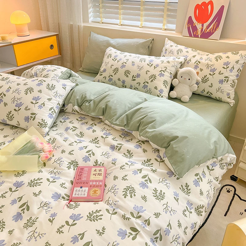 黛圣婕四件套纯棉全棉小清新床品被套三件套床单床上用品宿舍被罩