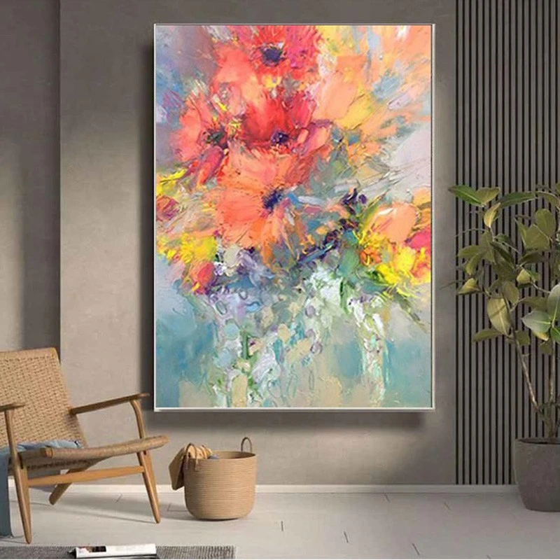 (绽放)纯手绘油画花卉抽象画客厅沙发墙挂画玄关走廊过道装饰画