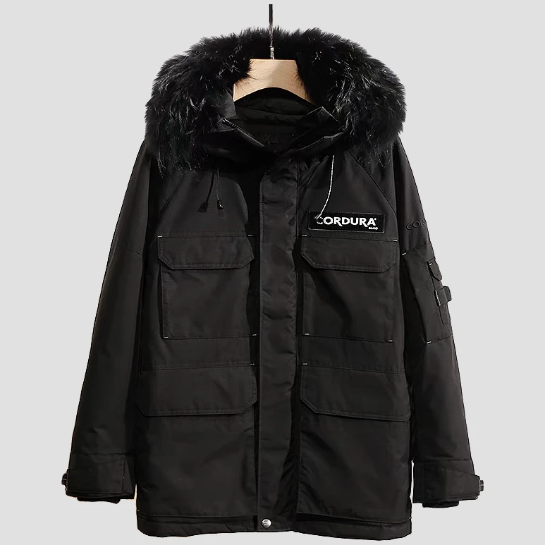 【鸟】冬季外套男连帽休闲潮流百搭户外保暖中长款加厚棉服