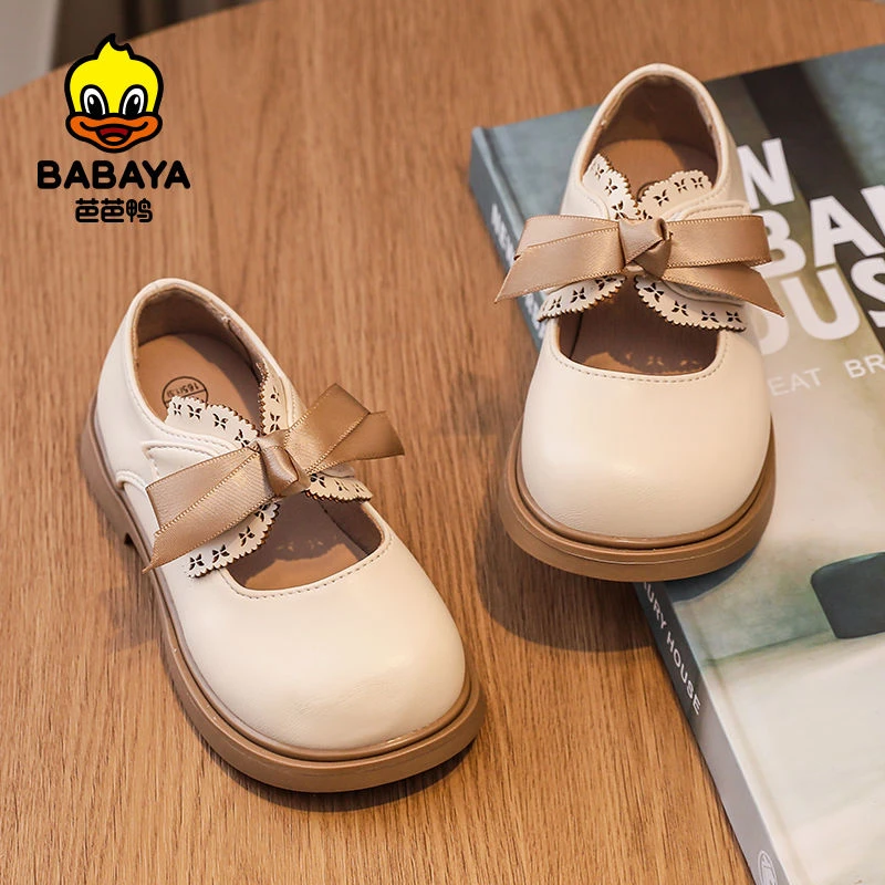 芭芭鸭春新款女童时尚小皮鞋宝宝玛丽珍鞋甜美蝴蝶结春秋公主单鞋
