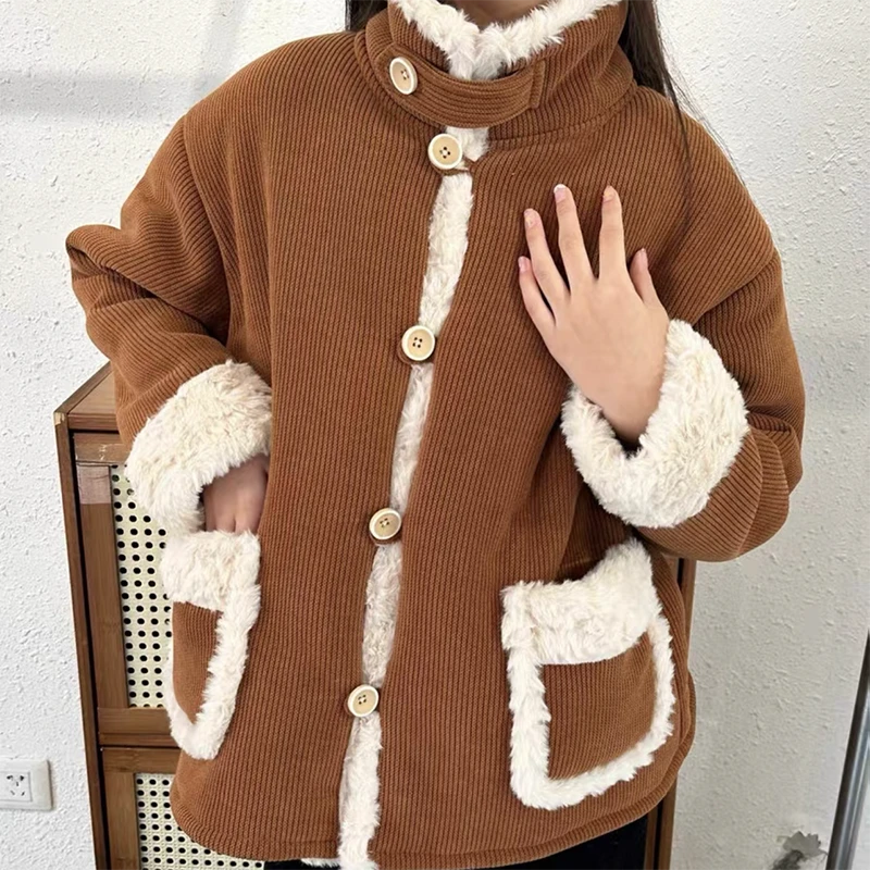 黑色复古灯芯绒睡衣家居服女2023秋冬新款韩系慵懒风网红厚加绒