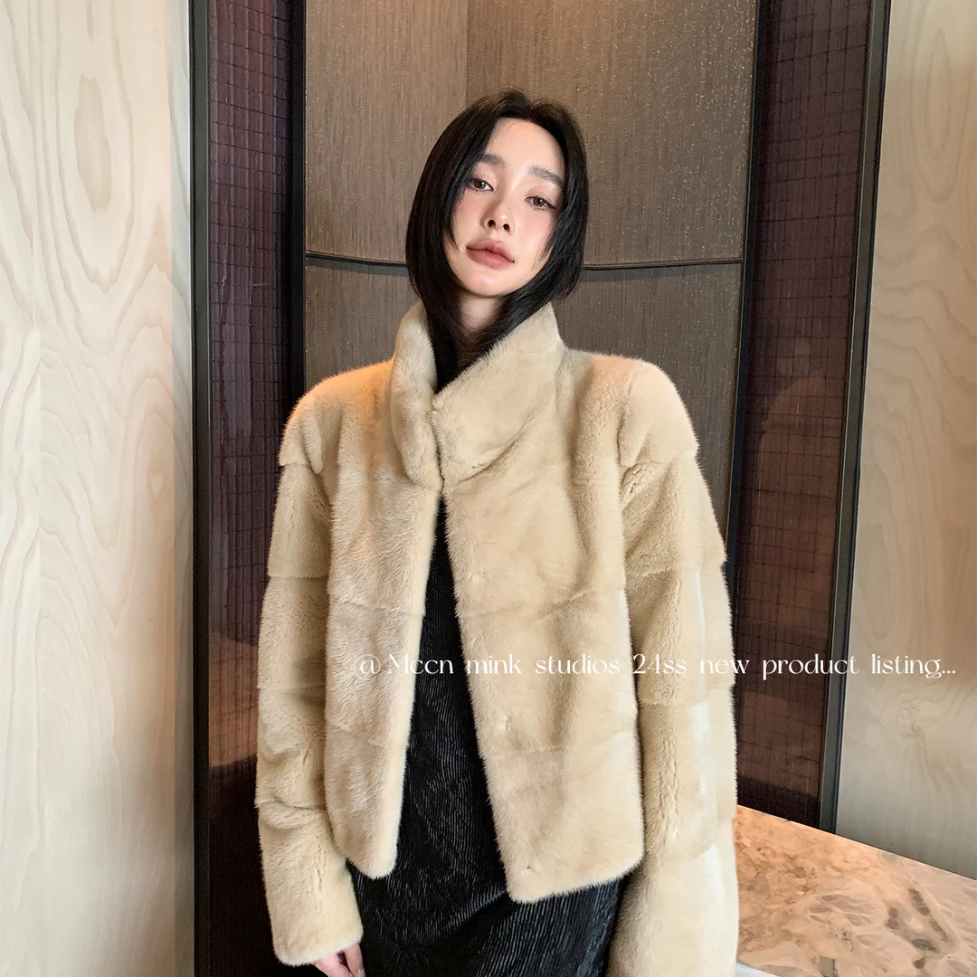 【叁晚晚】新款天鹅绒级水貂外套整貂秋冬设计师气质大衣女