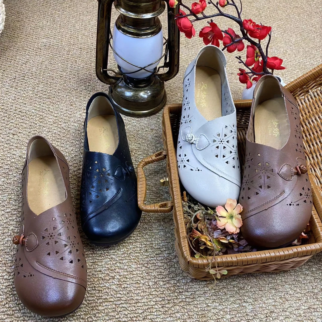 妈妈鞋真皮牛筋软底防滑凉鞋舒适脚宽夏季透气手工女鞋中老年鞋子