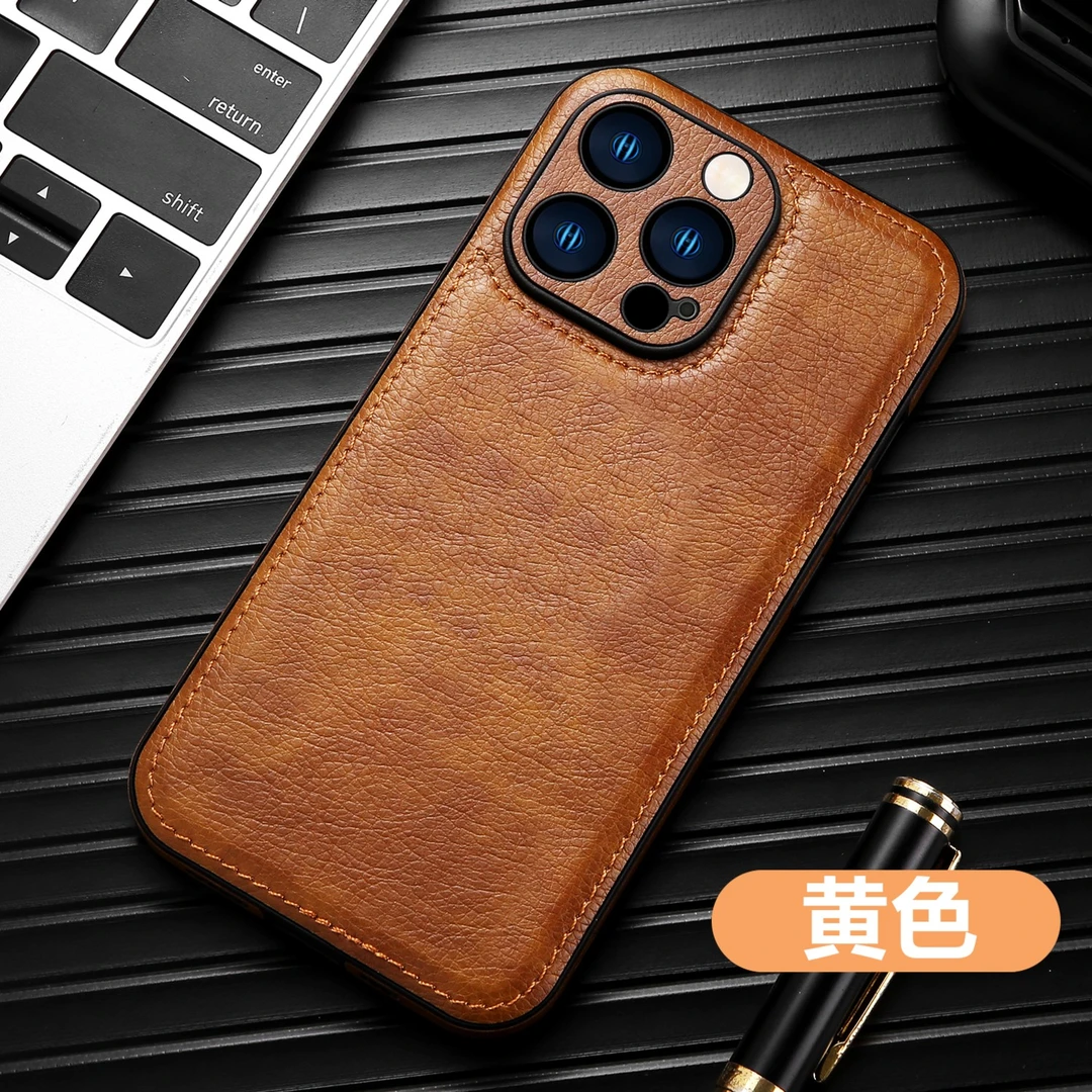 苹果14ProMax皮纹手机壳高档商务iPhone13/12/11全包防摔保护皮套