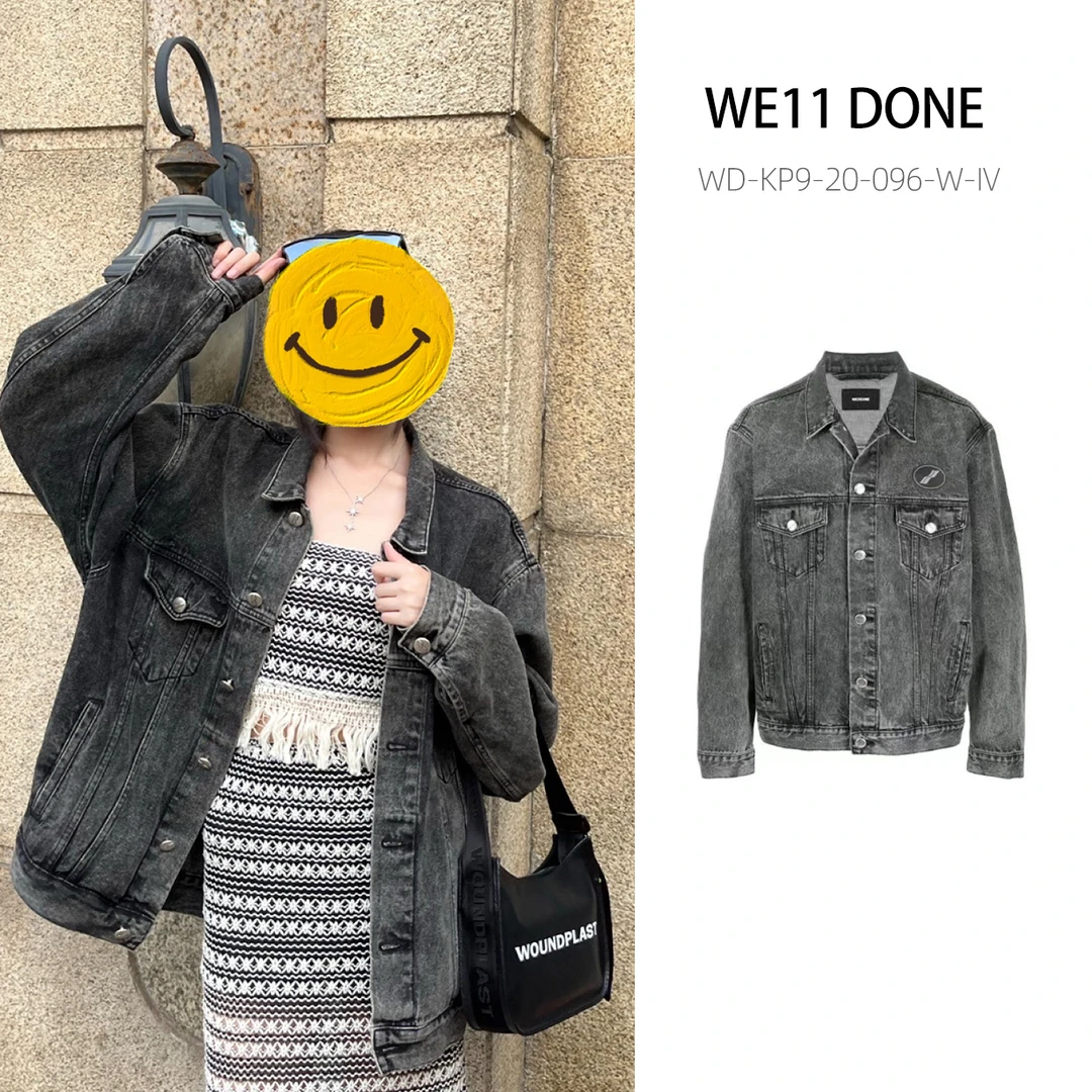 全新未使用 WE11 DONE 贴花LOGO做旧水洗牛仔外套灰色休闲宽松