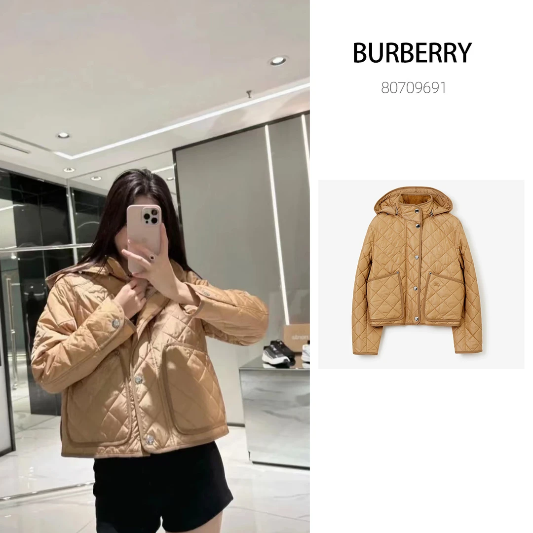 全新未使用 BURBERRY/博柏利 SS23菱形衔缝尼龙短款外套 典藏米色