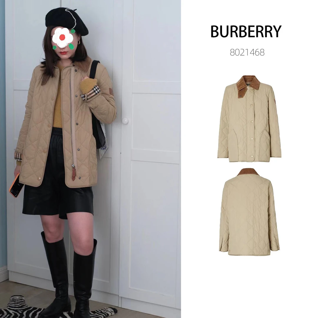 全新未使用 BURBERRY/博柏利  衔缝温控谷仓蜂蜜色夹克棉服女款