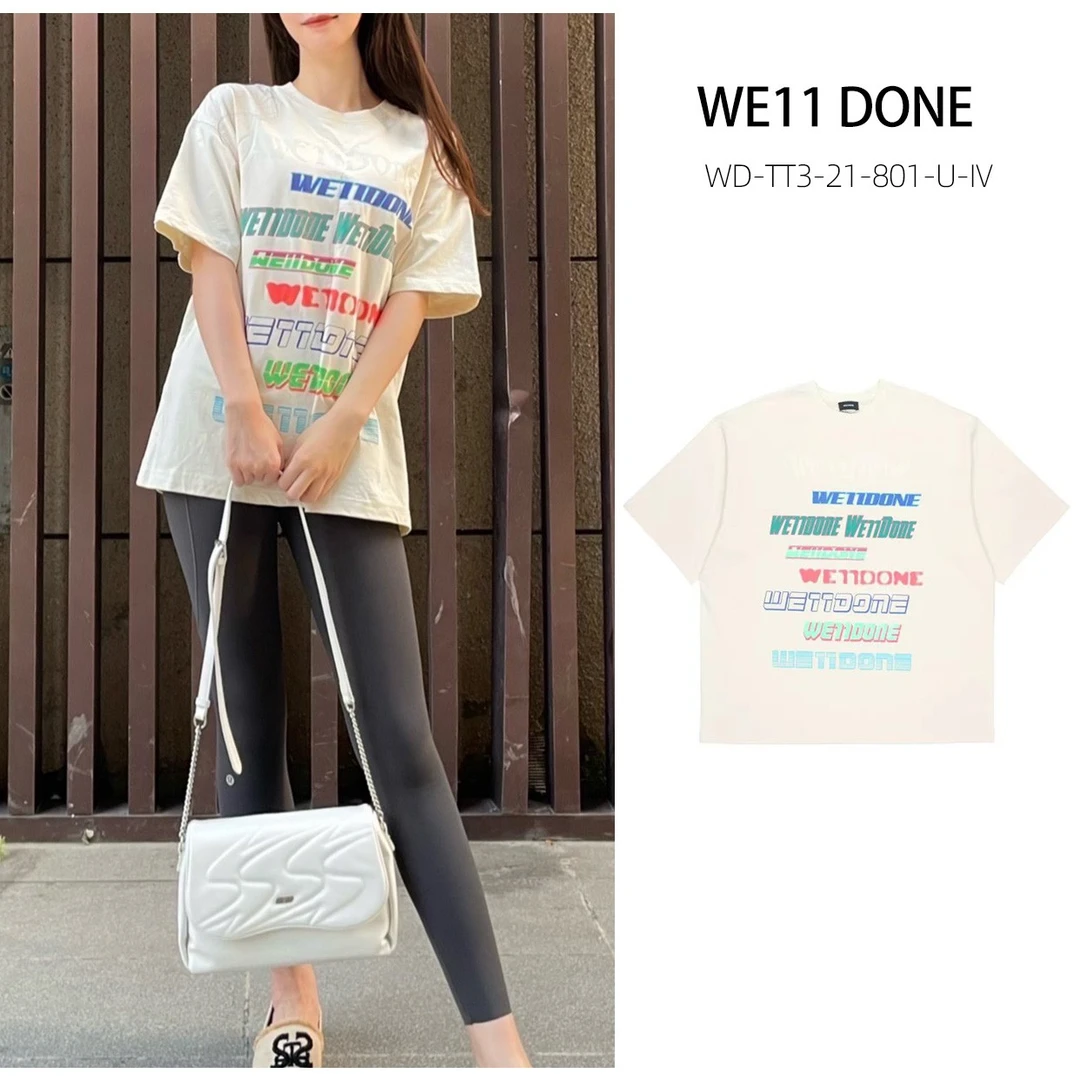 全新未使用 WE11 DONE 彩色弹幕浮雕印花圆领休闲短袖情侣款白色