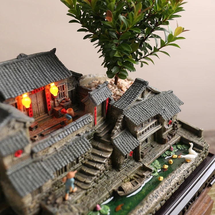 圆点创意农家小院花盆造景微景观盆栽植物绿植茶几阳台装饰摆件