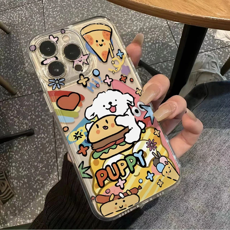 汉堡小狗苹果适用iPhone12/13/14/15手机壳透明软壳创意全包防摔