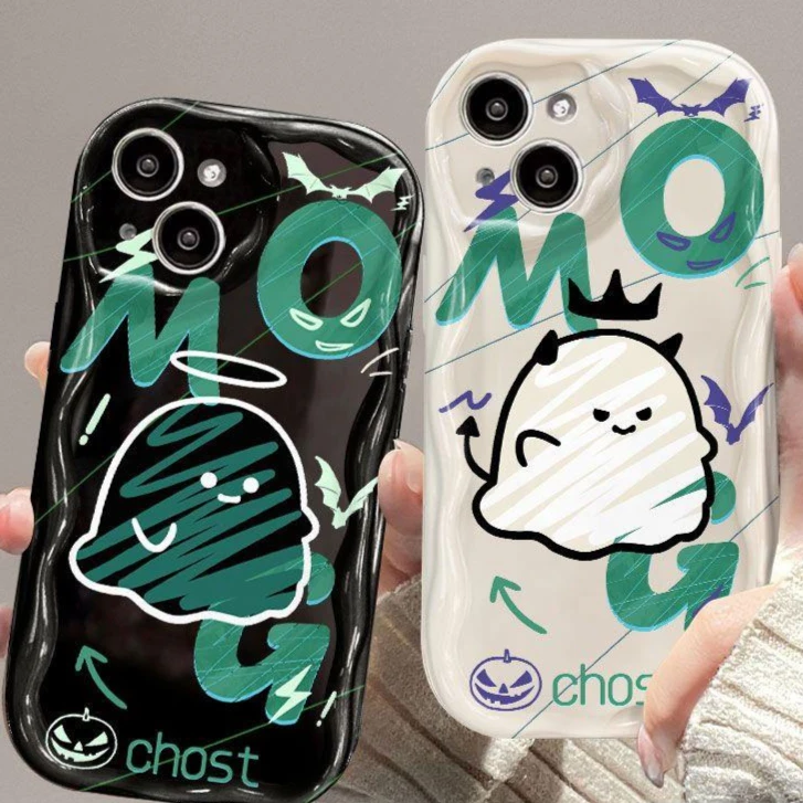 涂鸦小幽灵苹果15奶油可爱iPhone14promax手机壳13全包12防摔软套
