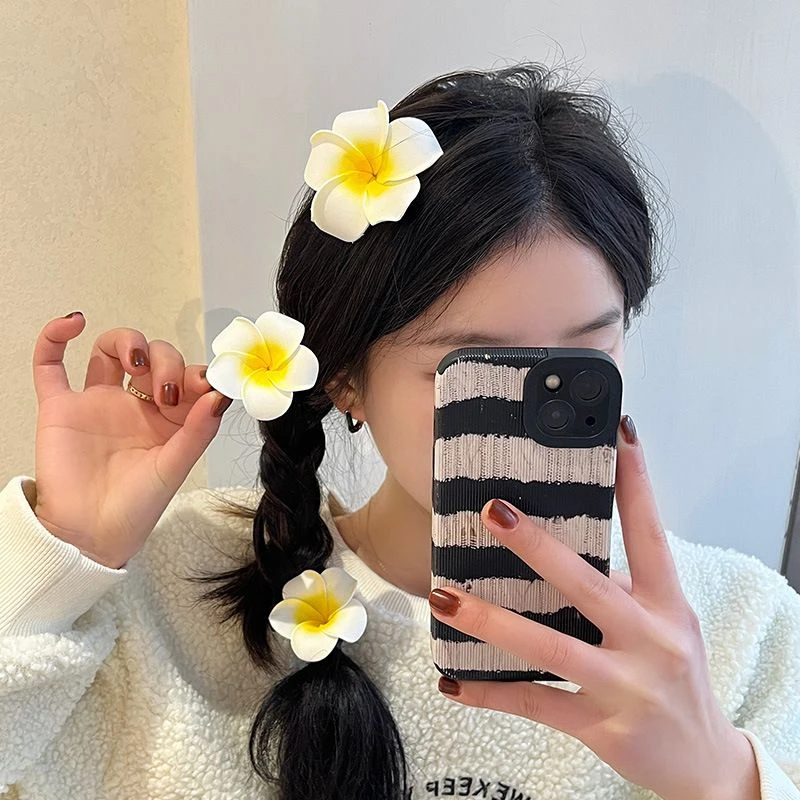(三对装)鸡蛋花发夹甜美时尚个性外出海边沙滩度假侧边夹头饰女